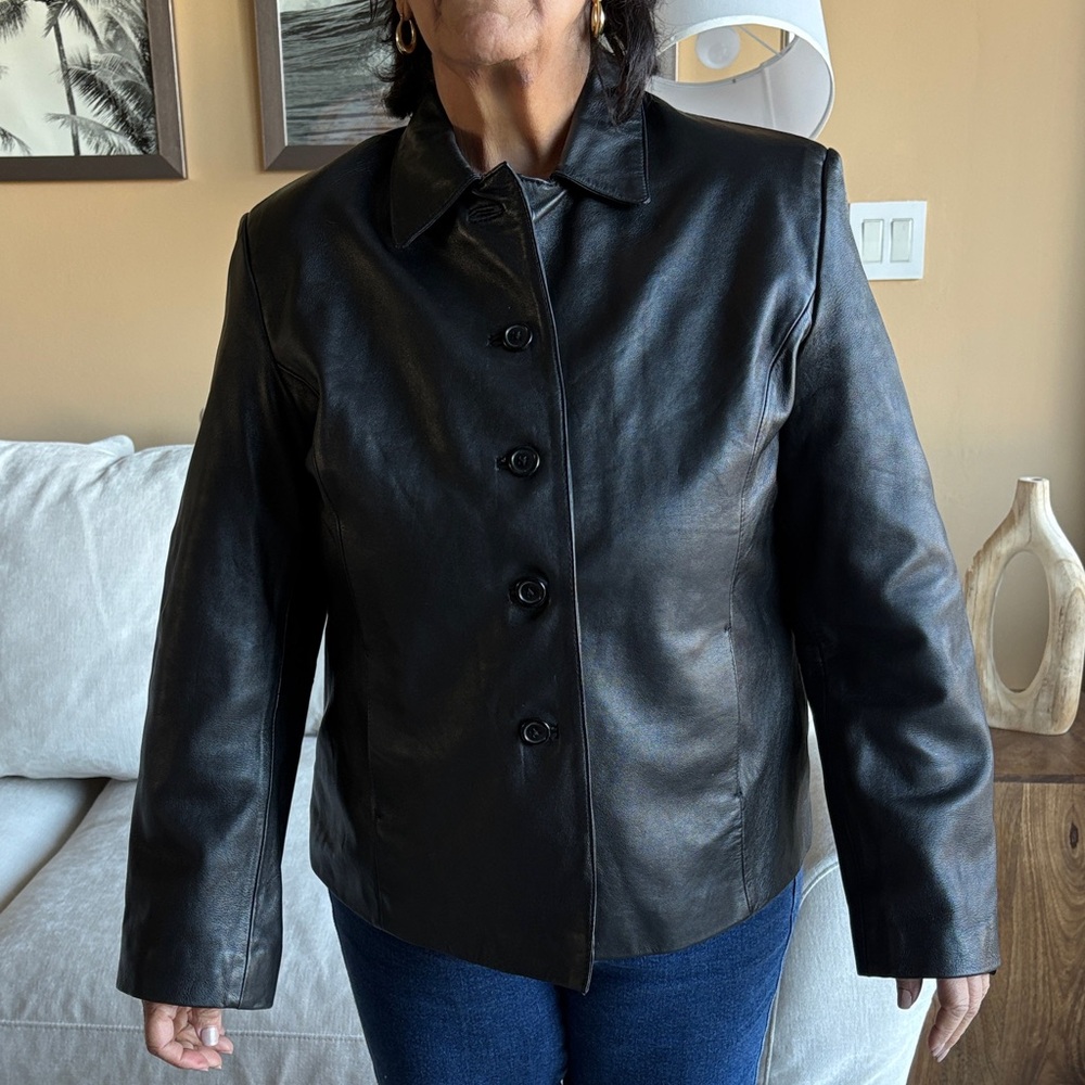 Style & Co. Women's Classic Black Leather Jacket